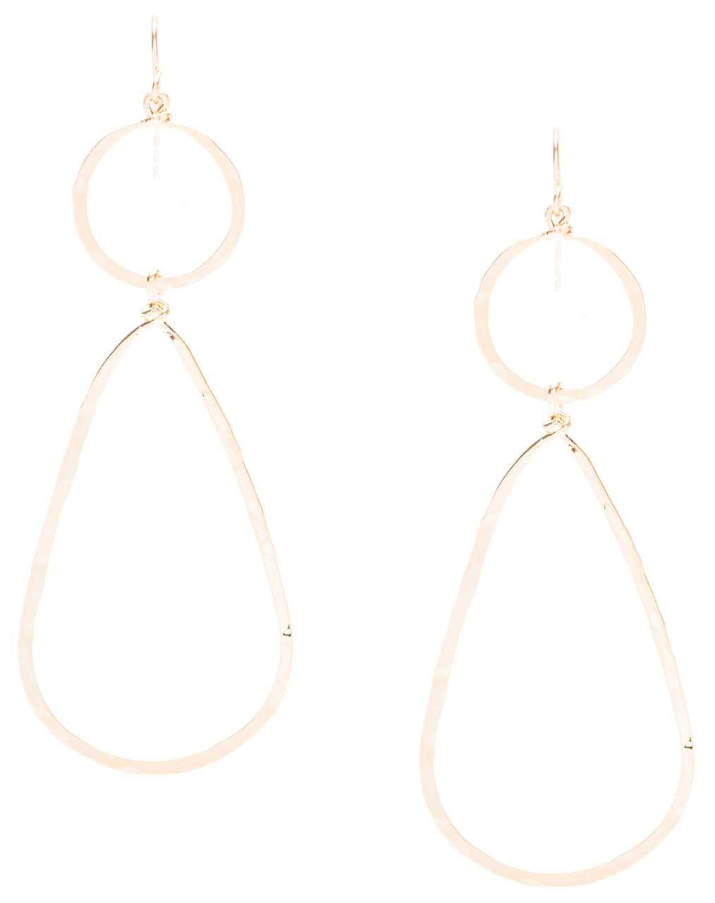 Hammered Geometric Minimalist Gold Plated Hoop Teardrop Earrings